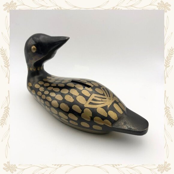 Vintage Brass Loon Coin Bank - Picture 1 of 4
